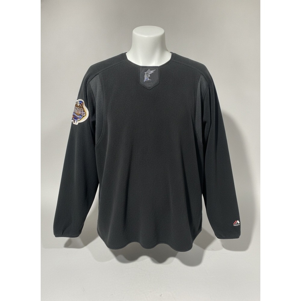 Majestic Florida Marlins 2003 World Series Fleece Pullover Black Mens Large